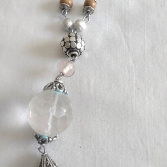 Iris Apfel & Bajalia 3 Silver & Wood Bead Layered Pendant Statement Necklaces - Picture 7 of 16